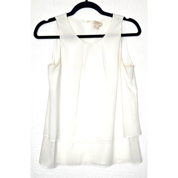 J.Crew Womens Sleeveless Blouse 2 White Layered Pleated Chiffon Top Flowy Preppy - Picture 1 of 7